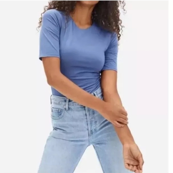 Everlane The Short-Sleeve Crew Neck Bodysuit, French Blue (S) - Picture 3 of 8